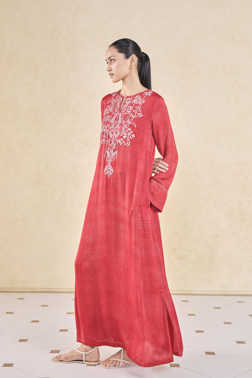Rouge Handcrafted Ajrakh Kaftan - Red, Red, image 2